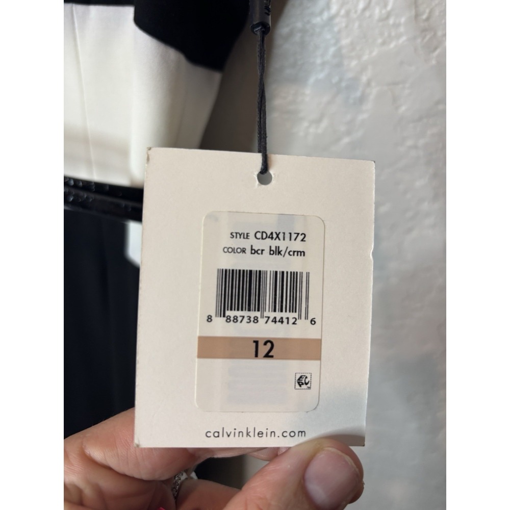 New Calvin Klein A line Fit & Flare Pleated Dress Color Block Black White, 12 - Picture 3 of 8